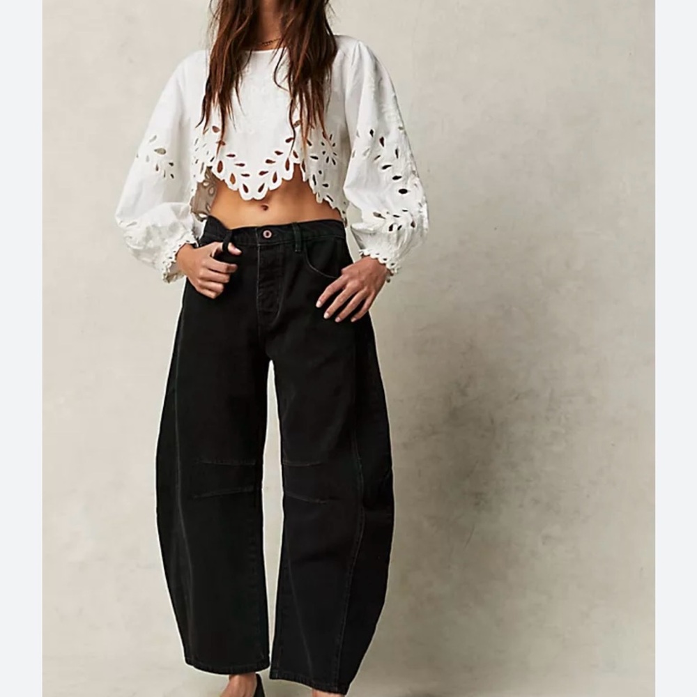 We the Free Black Barrel Women Jeans